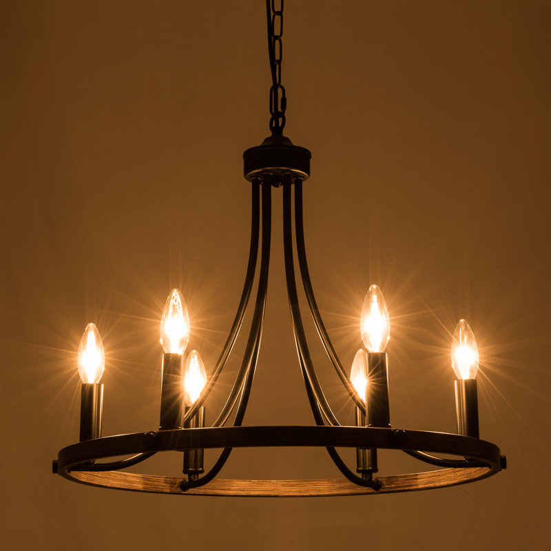 6 - Light Dimmable Wagon Wheel Chandelier