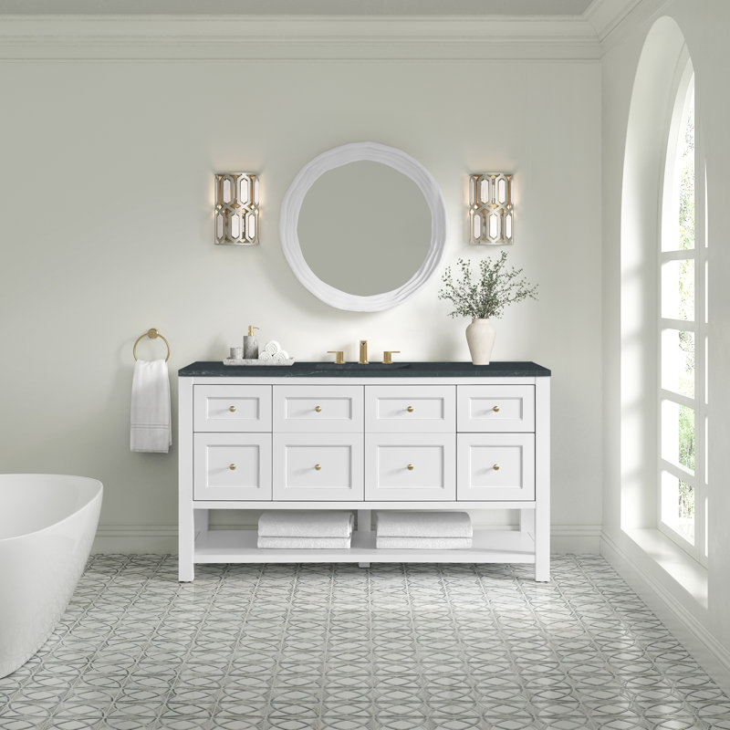 Breckenridge 60'' W Single Vanity, Charcoal Soapstone Silestone, Bright White, Widespread