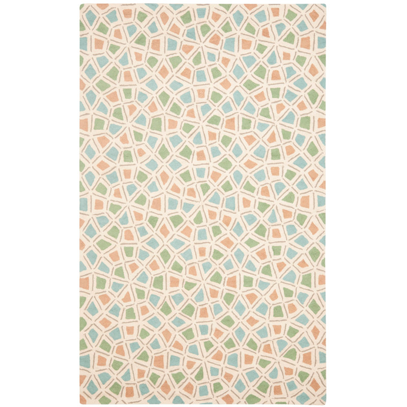 Spring Wheel Martha Stewart Hand Hooked Cotton Pile Geometric Rug, Runner 2'3" x 10'