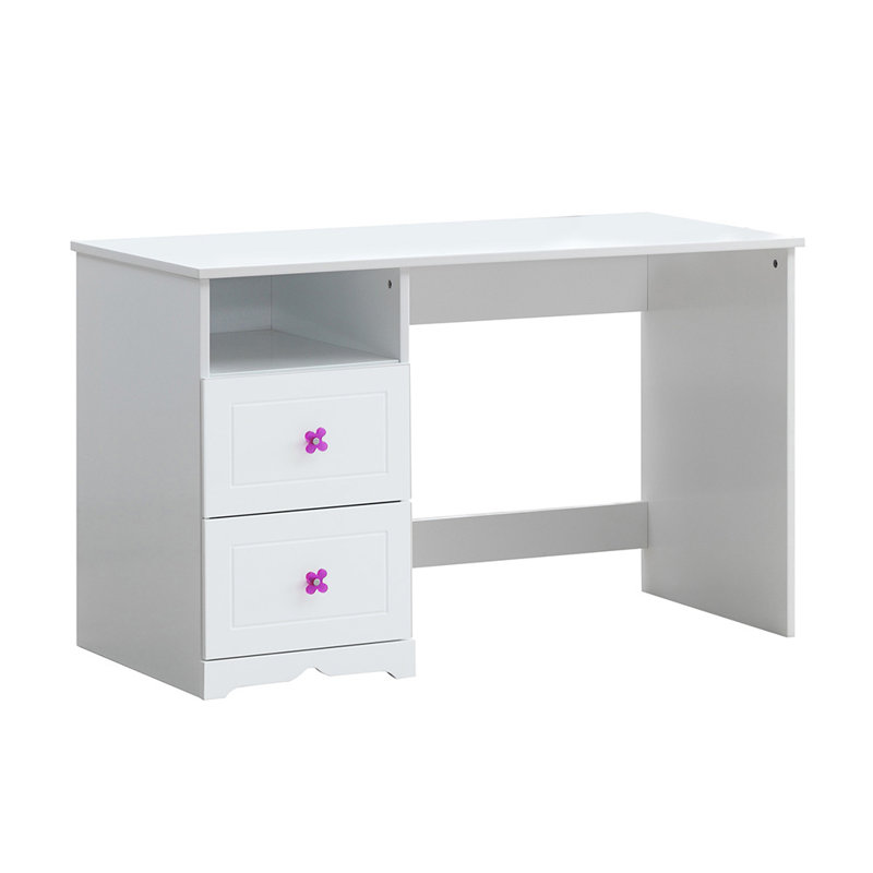 Elegant White Wood Writing Desk with Utility Drawer and Filing Cabinet