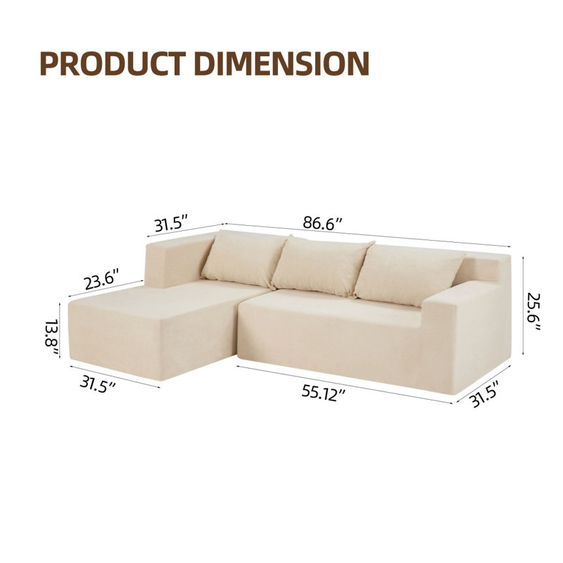 Housse de canapé modulaire moderne pour canapé modulaire en L, 2 pièces pour canapé 3 + 3 places avec taies d'oreiller
