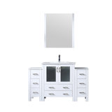Meuble-lavabo simple l 54 po x P 18,25 po avec armoires latérales, plateau en céramique blanche et miroir 28 po Volez