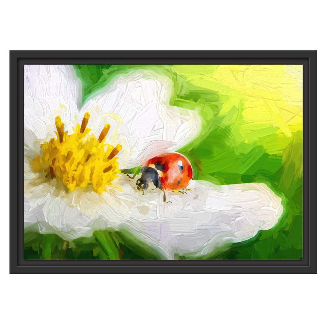 Gerahmter Fotodruck Ladybird auf einer Blume