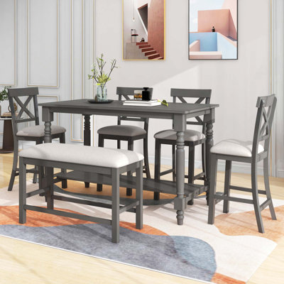 Ensemble de 6 tables de salle à manger à hauteur de comptoir avec 4 chaises et un banc pour la salle à manger