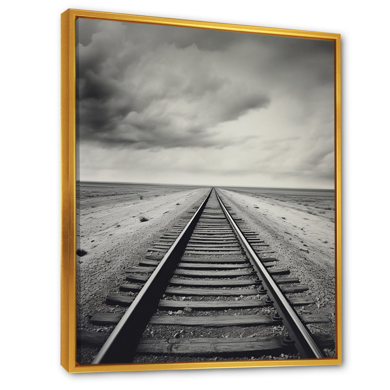Minimalisme au pays des merveilles, train sur rail, impression sur toile, Cadre flottant doré, H 44 po x l 34 po x P 1,5 po