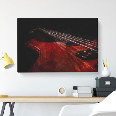 Cherry Red Bass Guitar - Wrapped Canvas Print