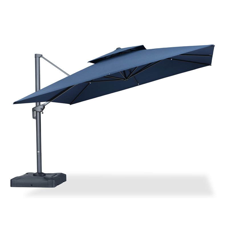 Parasol de patio extérieur en porte-à-faux carré 12 pi, ardoise océan, Marine