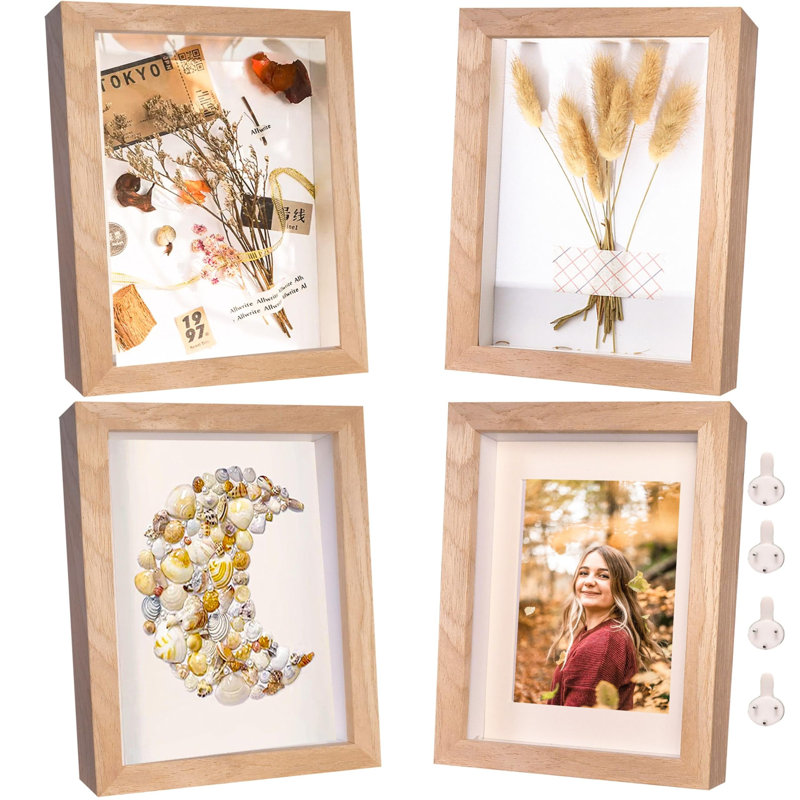 5X7 Shadow Box Frame Small Shadow Box Display Case 4 Pack Natural Wood Picture Frame Glass Surface Internal Depth 0.6 Inch For Wall Or Tabletop