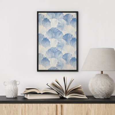 Light Blue Leaves Minimal Framed Master Bedroom Wall Art Canvas Print