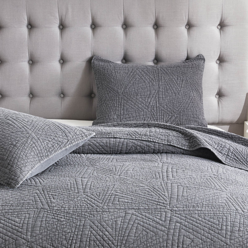 Ensemble de courtepointe Triangles, Lit simple, Gris anthracite