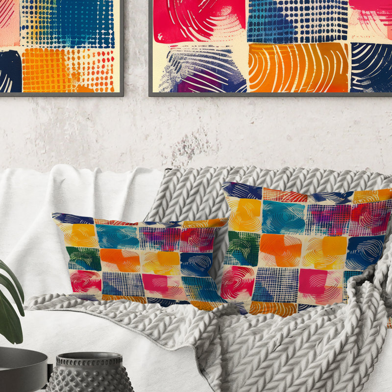 Red Blue Geometric I - Geometric Throw Pillow, 16"H x 16"W