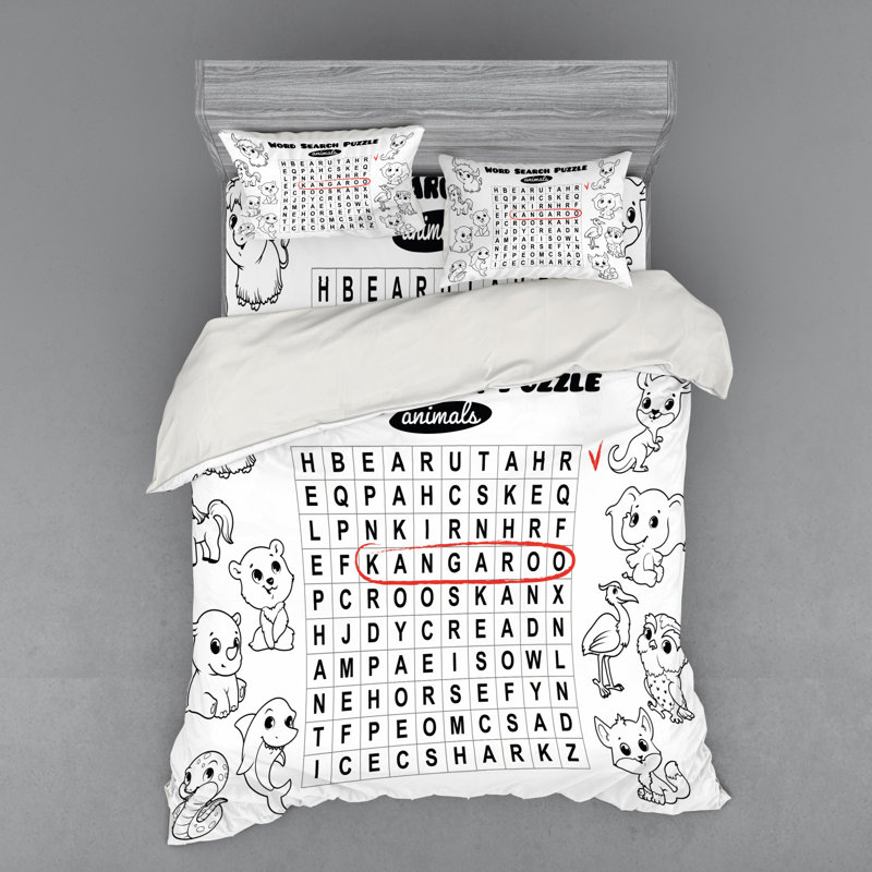 Ensemble de housse de couette recherche de puzzles pour le nom des animaux, Housse de couette grand + 3 pièces supplémentair