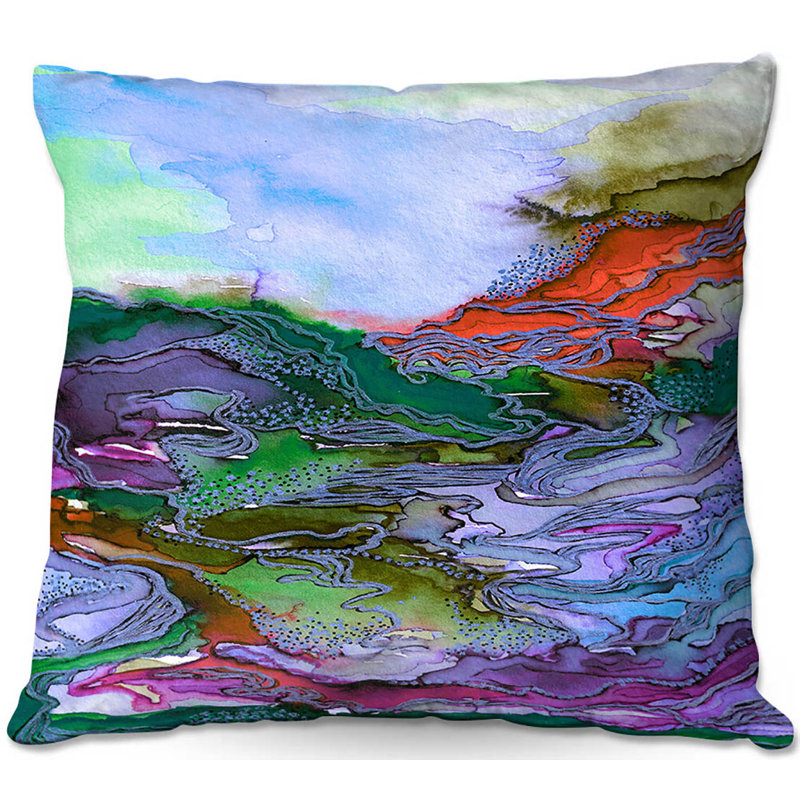 Reversible Throw Pillow, 16" x 16", Blue/Green/Purple