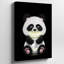 Toile, un joli panda de style dessin animé avec de la fourrure noire et blanche moelleuse est assis dans un environnement sombre tenant une tasse brillante pour l'art mural moderne sur toile-175495529