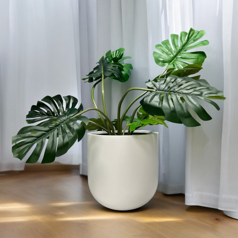 Fiberglass Round Planter 19.5'' H X 19.5'' W X 19.5'' D, White, 19.5" H x 19.5" W x 19.5" D