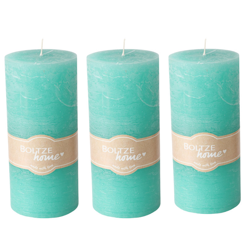 Ensemble de bougies pilier 3 pièces, Turquoise bleu pâle
