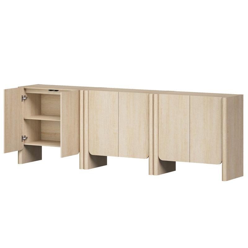 Buffet Glorian Modern French 3-in-1 Wood, H 31,3 po x l 94,5 po x P 15,6 po, Beige