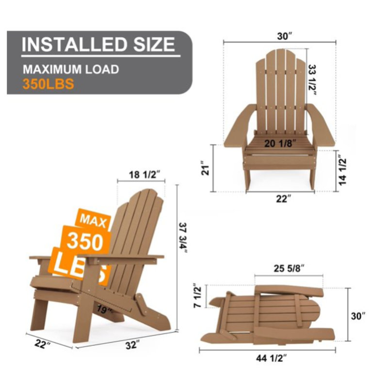Bowlus Foldable Outdoor Adirondack Chair With Table, Beige