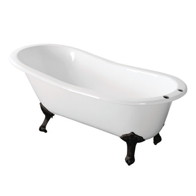 Kingston Brass Aqua Eden 67-Inch Cast Iron Oval Single Slipper Clawfoot Tub (7-Inch Faucet Drillings)