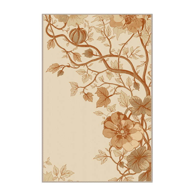 Tapis beige moelleux moelleux et moelleux à motif floral de citrouille Esmont, 3 X 5