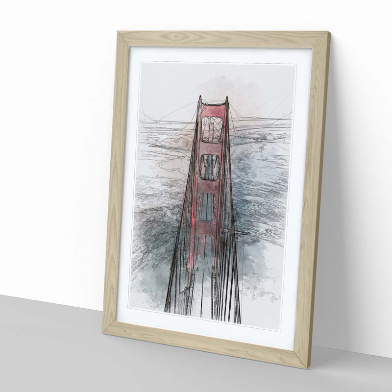 Through the Golden Gate Bridge in Abstract - Picture Frame Graphic Art Print, 91cm H x 60cm W x 2cm D, Oak