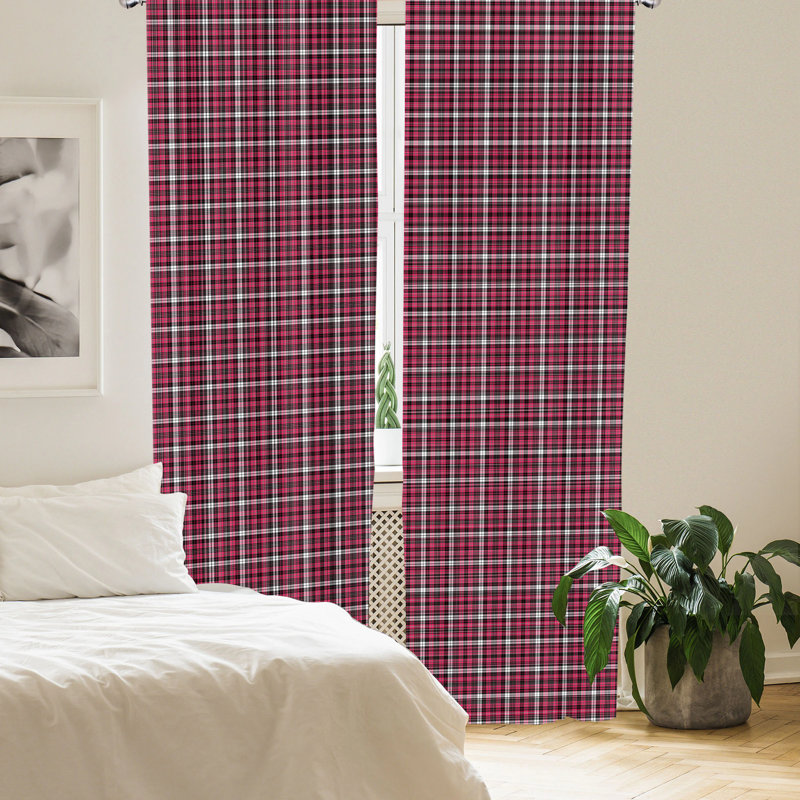 Checkered Geometric Semi-Sheer Rod Pocket Curtain Panels, 28" x 63"