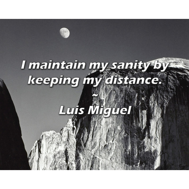 Citation de Luis Miguel: Je maintiens ma santé en gardant mes distance., H 26 po x l 32 po