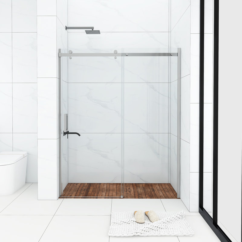  60" x 74" Single Sliding Frameless Shower Door, Chrome