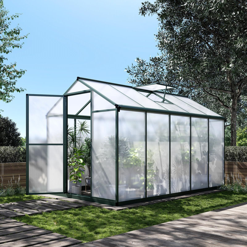 Green 6x10 FT Polycarbonate and Aluminum Outdoor Greenhouse