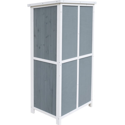 Remise de rangement de 54 pouces avec toit en pente intelligent et bicolore gris et blanc, 3 tablettes et 5 zones Fournitures de jardinage bicolore 54 "avec outils de tondeuse