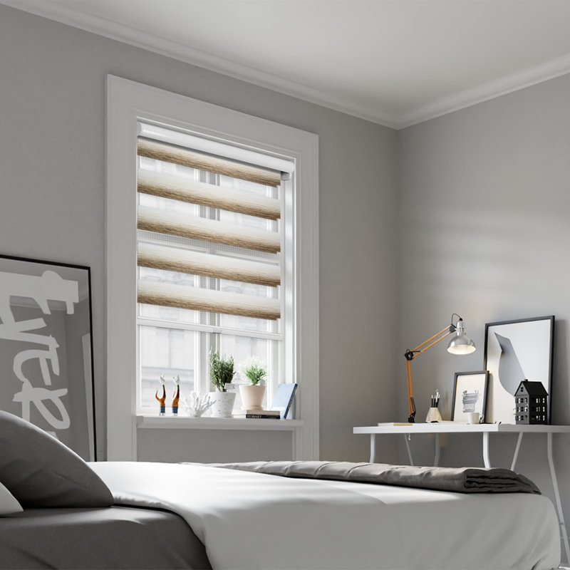 Custom Cordless Zebra Roller Shades – Premium Dual Layer Sheer and Solid Fabric Stripes - Light Filtering and Room Darkening
