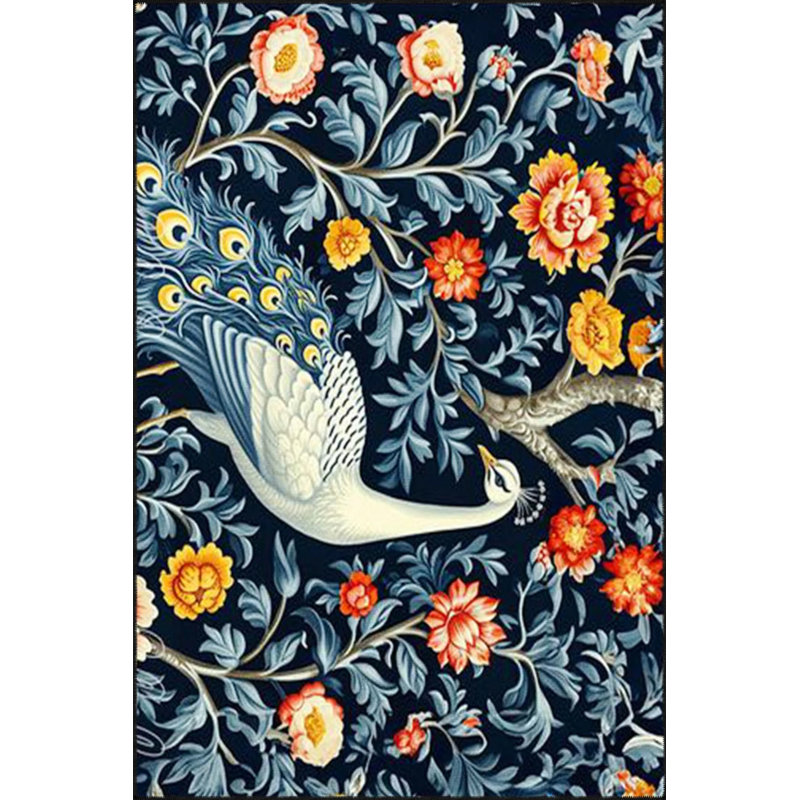 Tapis décoratif et tissé avec motif de paon animal, Rectangle 5 pi 2 po x 7 pi 7 po