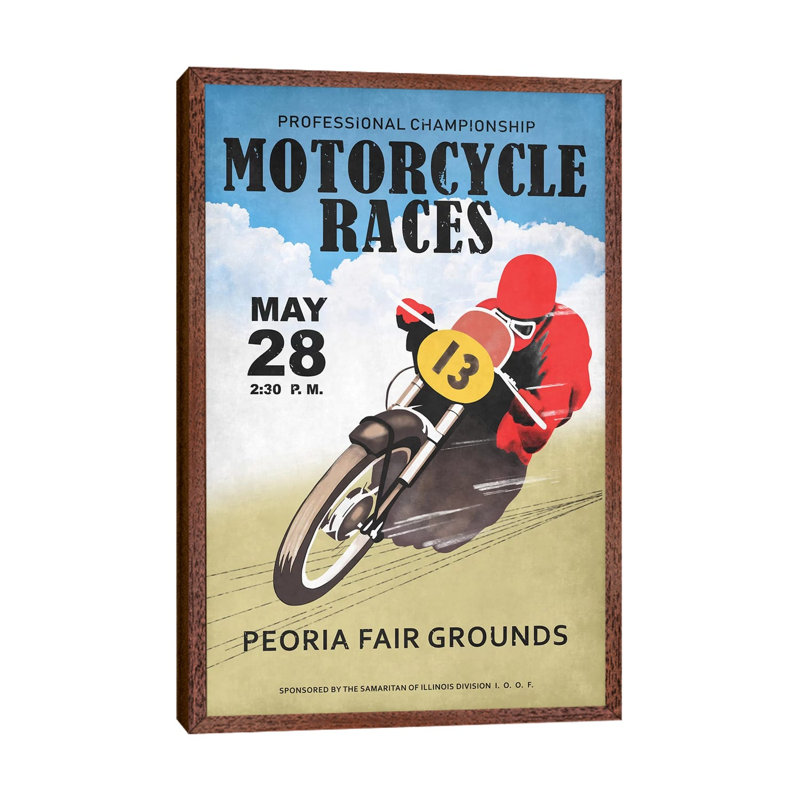 Motor-Cycle Races Roanoke by Mark Rogan - Print on Canvas, 101.6cm H x 66.04cm W x 3.81cm D, Classic Brown Wood Framed