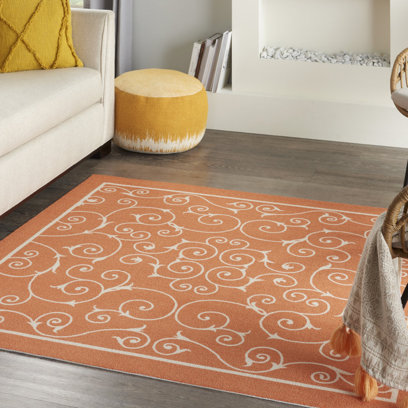Tapis orange moderne Dian, Carré 5 pi 3 po