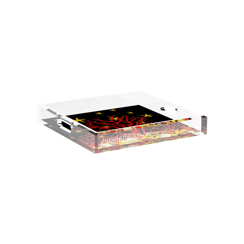 Coral Reef Acrylic Square Decorative Tray, Solid Black, 12"W x 12"D x 2"H