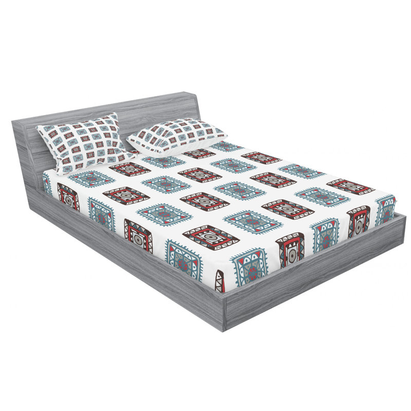 Microfiber Geometric Sheet Set, Queen Sheet Set with Fitted Sheet