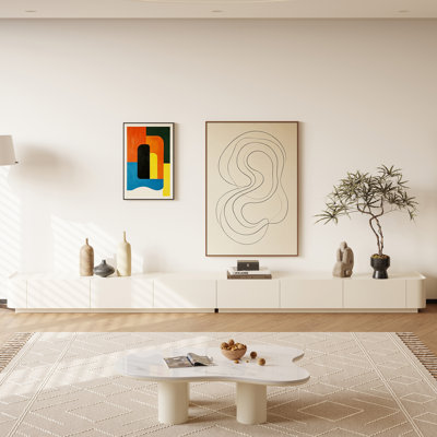 Minimalist Floor TV Stand, No Assembly Required, Long Media Console with Hidden Storage Drawers