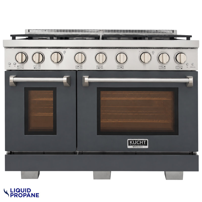 48 in. 6.7 cu. ft. Natural Gas Range Two Ovens in Olive Green with True Simmer Burners, Liquid Propane, Cement Gray