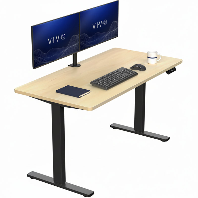 Bureau debout électrique VIVO 55 po x 28 po, Noir, Bois clair