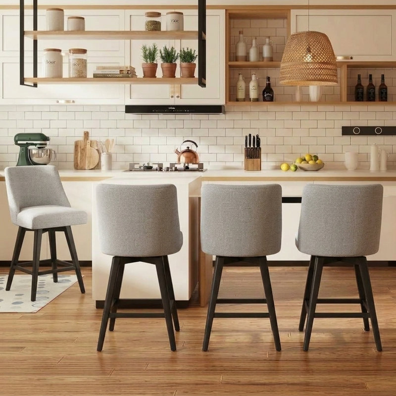 Tabourets de bar modernes pivotants à 360 °, tabourets de comptoir rembourrés avec dossier, chaises d'îlot de cuisine pour la salle à manger, le bar et le comptoir (ensemble de 4)