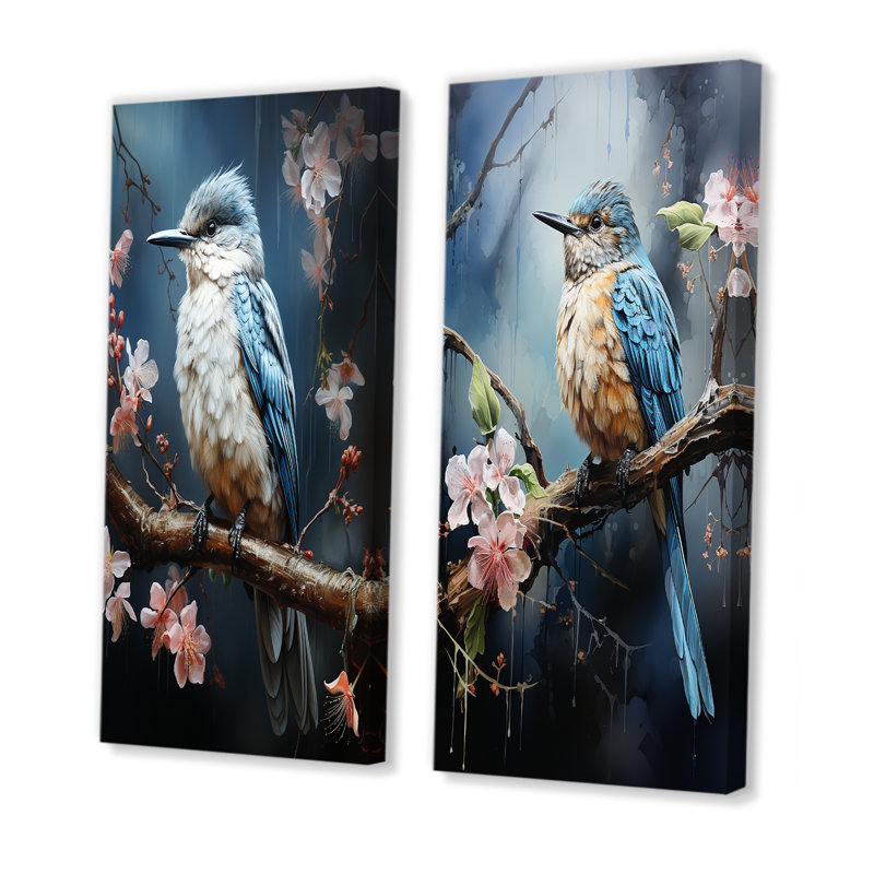 «Blue Bird Murmurs In Moonlight IV», ensemble de 2 reproductions d'art sur toile, Toile tendue, H 28 po x l 25 po