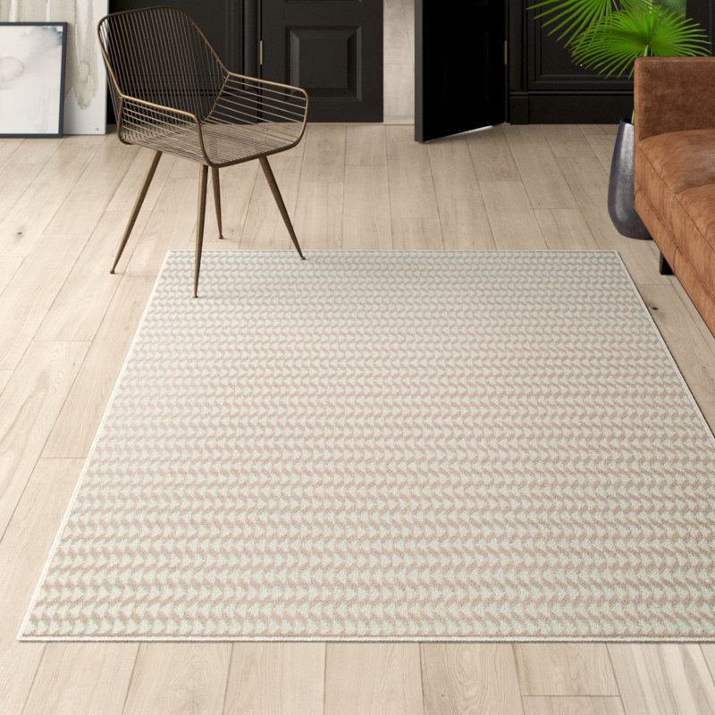 Danish Geometric Handmade Tufted Recycled P.E.T. Indoor/Outdoor Ivory Area Rug, Rectangle 5' x 8'