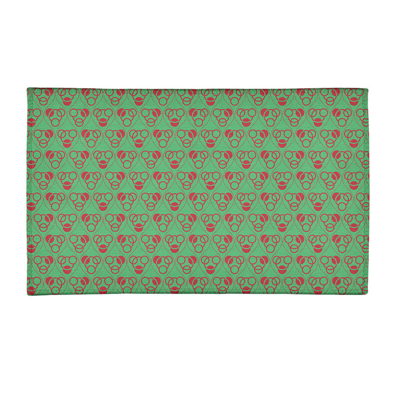 Tapis de zone rouge/vert fait main géométrique, Rectangle 3 pi x 5 pi