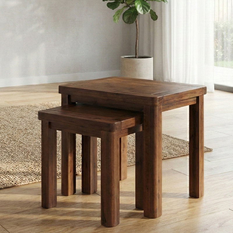 Oruada Solid Wood Nesting Tables, Dark Brown