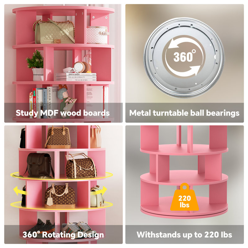 7-Tier Shoe Rack,32 Pairs-Rotating Shoe Storage Shelf, Pink