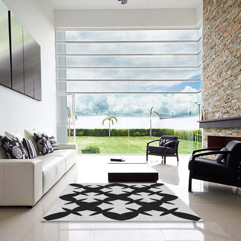 Tapis gris/noir tissé à la machine, Carré 3 pi