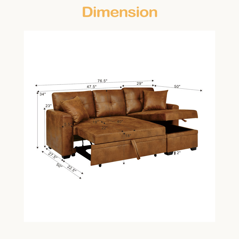 Canapé-lit, canapé modulaire avec lit escamotable, méridienne réversible, canapé modulaire avec rangement, tissu respirant, solution pour petit espace, canapé-lit convertible, mobilier de salon, canapé en L