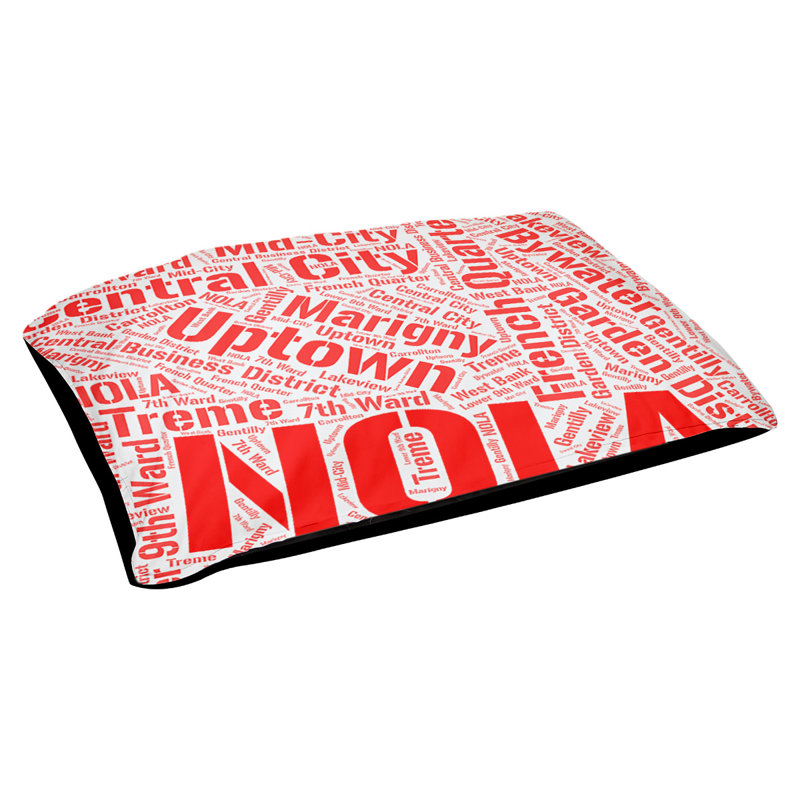 Coussin de chien « districts », Moyen (H 9,5 po x l 28 po x P 18 po), Rouge, Nouvelle-Orléans