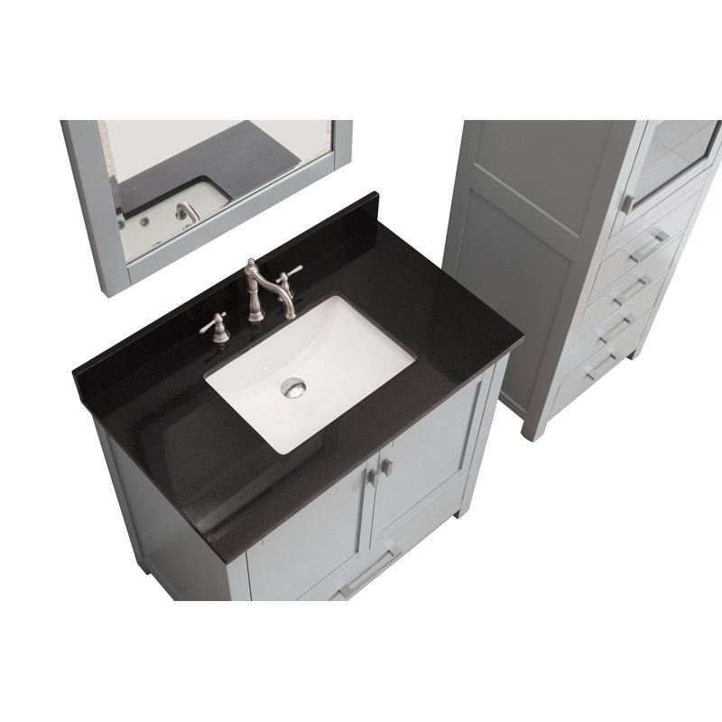 Modero 36" Single Bathroom Vanity with Top, Carrera White Marble, Chilled Gray, Brushed Nickel