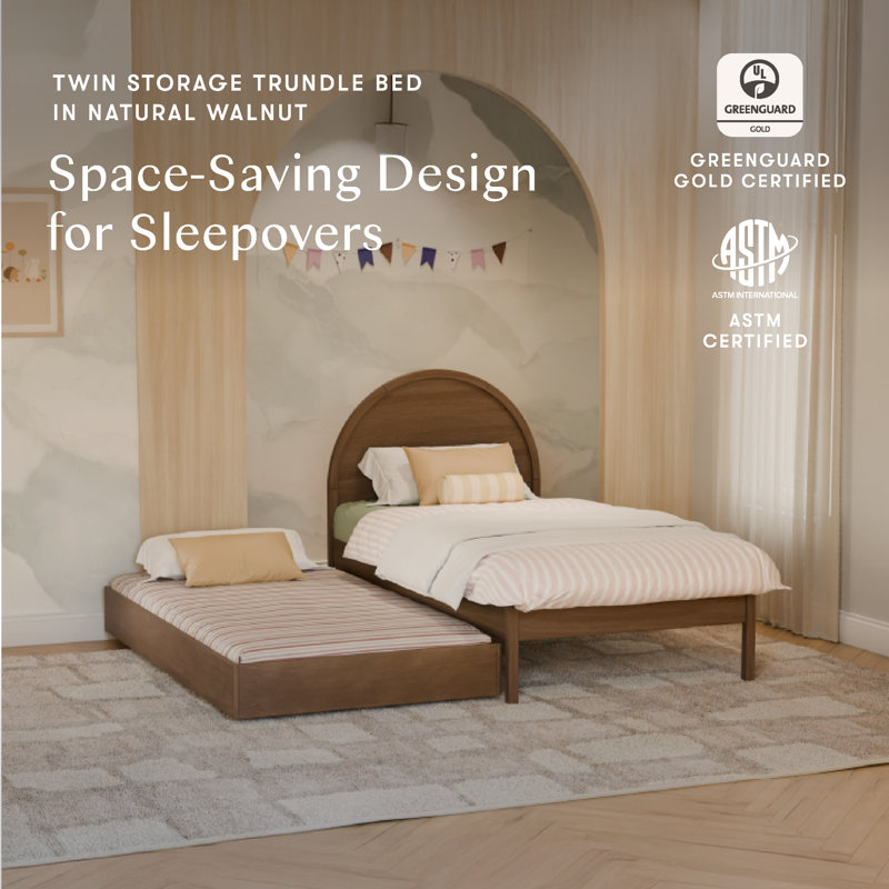 Twin Storage Trundle Bed, Natural Walnut